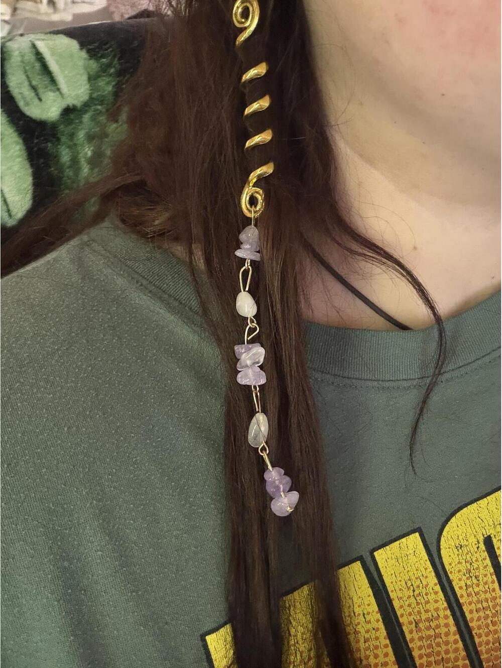 Handcrafted Hair Jewelry with Gold Spiral and Amethyst Stones